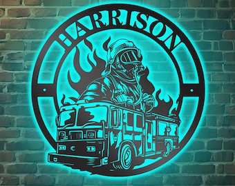Letrero metálico LED personalizado de bombero: regalo de decoración para el hogar