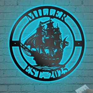 Custom Sailing Metal Wall Art With LED Personalized Sailboat Name Sign Sailing Boat Sign Decor Cruise Squad Gift Beach House Fathers Day