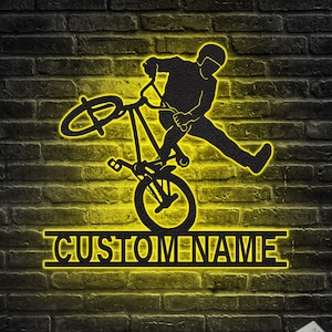 Custom BMX Bike Metal Wall Art LED Light, Personalized Bicycle Racing Name Sign Home Decor, BMX Bike for Room, Biker gift, Signs for Biker