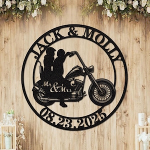 Biker Couple Metal Sign Personalized Motorcycle Rider Metal Wall Art, Monogram, Motorcycle Art, Anniversary Gift, Wedding Gift, Biker gift