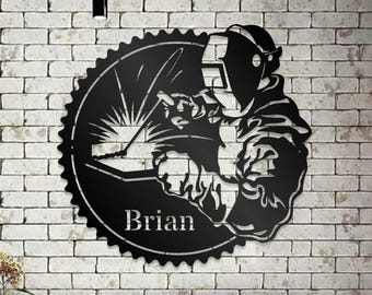 Personalized Welder Metal Wall Art: Custom Garage Sign, Mancave Decor
