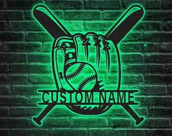 Personalized Metal Baseball/Softball Name Sign with LED - Custom Sports Decor