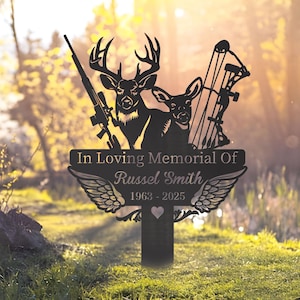 Personalized Hunter Memorial Metal Garden Stake: Deer Remembrance Sign