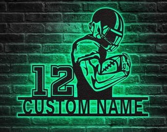 Personalized Football Metal Sign with LED Lights: Custom Team Name Decor