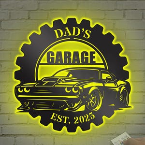 Custom Dads Garage Metal Sign Wall Art With Led, Muscle Car Sign, Metal Car Sign, Personalized Garage Sign, Outdoor Sign, Father&#39;s Day Gift