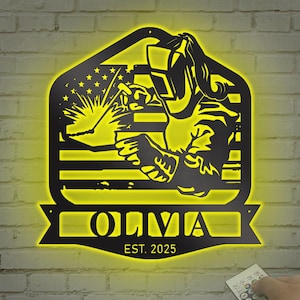 Personalized Welder Gift: Monogram Metal Sign with LED Light