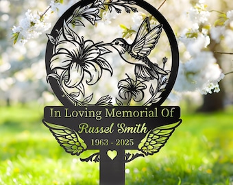 Custom Hummingbird Memorial Metal Garden Stake: Sympathy Gift