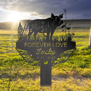 Custom Pig Memorial Garden Stake: Personalized Metal Sign With Wings
