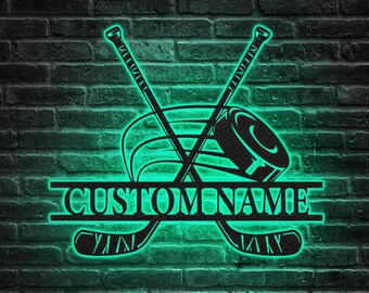 Personalized LED Hockey Name Sign: Metal Wall Art, Sports Decor