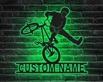 Custom BMX Bike Metal Wall Art: Personalized LED Light Sign