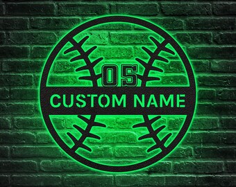 Custom Baseball Name Sign with LED Light: Personalized Sports Decor