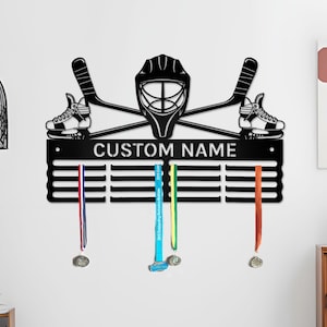 Custom Hockey Medal Hanger: Carbon Steel Wall Art, 16 Rungs