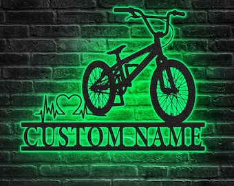 LED BMX Biker Metal Wall Art: Custom Cycle Sign, Sports Decor