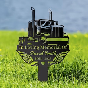 Personalized Semi truck trucker truck driver angel wings Memorial Stake Outdoor, Metal Stake, Sympathy Sign, Grave Marker, Remembrance Stake