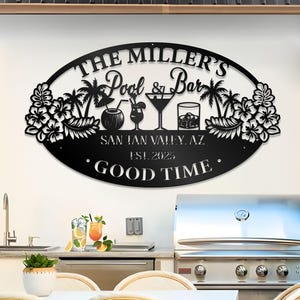 Pool Signs For Outdoor Personalized, Custom Bar Sign, Pool Bar Sign, Tiki Bar Sign, Palm Tree Sign, Pool Decor, Patio Decor,Fathers day Gift