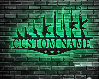 Personalized metal armory sign With Led, gun sign, gift for dad, custom gun sign, custom armory sign, mancave sign, Veteran Gift, Dad Gifts