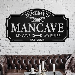 Custom Mancave Metal Signs, Personalized Mancave Named Wall Art Deco, Bar Decor, Motorbike Gifts for him Men Cave Art, Motorcycle Love Gift