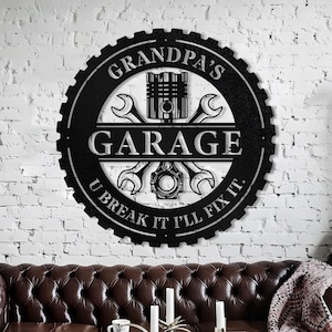 Personalized Garage Name Sign,Custom Garage Tools Repair Metal Wall Art,Mancave Sign,Garage Decor, Outdoor decor,Dad gift,Fathers day gifts