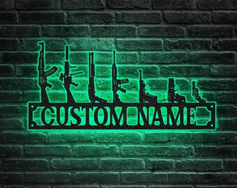 Custom Gun Metal Sign with Led | Gun Metal Wall Art | Personalized Armory Sign | Armory Decor | Military Decor | 2nd Amendment |Veteran Gift