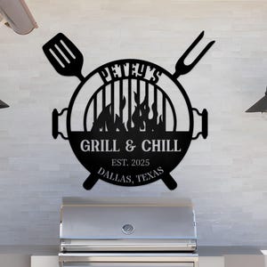 Personalized Grill & Chill Metal Sign: Custom Backyard Patio Decor