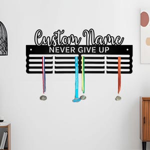 Custom Name Medal Hanger, Custom Text 16 Rungs for Medals & Ribbons, Medal Display, Personalized Sports Medal Holder, Award Display Sign