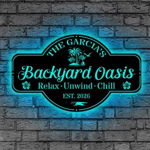 Personalized Backyard Pool Metal Sign LED Light Outdoor Decor,Personalized Sign for Pool,Backyard Oasis Sign Patio Decor,Housewarming Gift