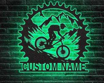 Gepersonaliseerde metalen bord mountainbike: aangepaste naam motorrijder, woondecoratie