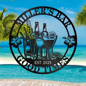 Aangepaste barbord voor zwembad, poolbar, tikibar-bord, gepersonaliseerd barbord, metalen borden whisky cocktailbar, bord achtertuin, buitendecor