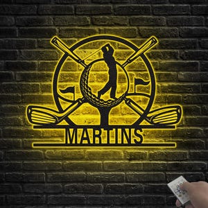 Personalized Golf Metal Sign with LED: Custom Name, Man Cave Decor