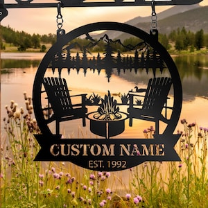 Personalized Lake House Metal Sign for Outdoor,Forest Lake Sign,Custom Lake House Name Sign, Camping sign,Lake House Decor,Front Porch Decor