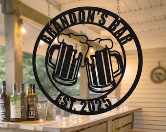 Personalized Beer Bar Metal Sign: Custom Cheers Name, Man Cave Decor