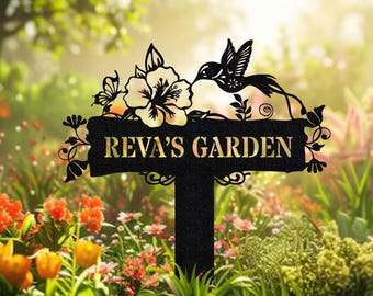 Custom Hummingbird Metal Garden Sign: Personalized Outdoor Decor