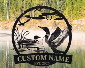 Personalized Lake Loon Metal Sign, Loon Duck Sign, Lake Dock Pond Sign Decor, Lake House Decor, Cabin Sign, Outdoor Cottage Sign, Gifts