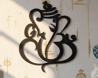 Ganesha Metal Wall Art Decor, Hindu God Home Accent, Yoga Room Spiritual Decor, Indian Ganpati Metal Sign, Housewarming Gift, Christmas Gift