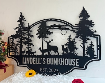 Personalized Deer Metal Cabin Sign,Outdoor Hunting,Deer Hunter Gift,Custom Family Name Sign,Family Deer Monogram Cabin Decor,Christmas Gift
