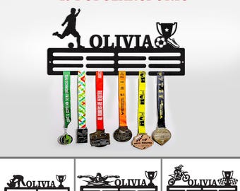 Custom Name Medal Hanger: Monogram Metal Wall Art with 12 Rungs