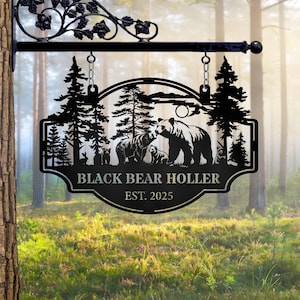 Bear Metal Sign Personalized Bear Family Name Sign, Customized Outdoor Metal Sign, Cabin Sign, Black Bear Sign Wall Art, Fathers day gifts