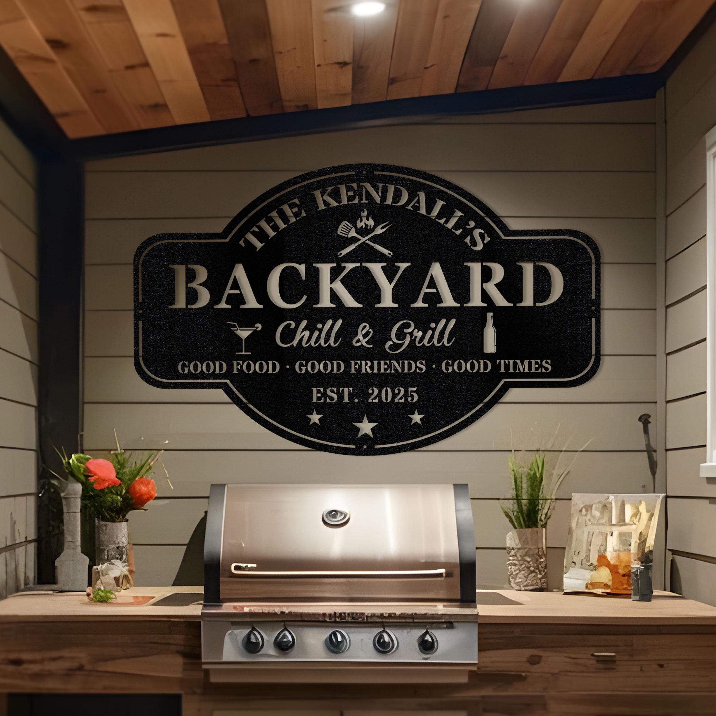Insegna in metallo personalizzata per bar e grill: decorazione personalizzata per il patio del cortile