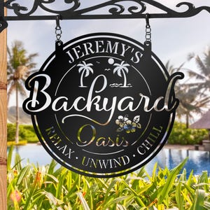 Personalized Backyard Pool Metal Sign,Outdoor Wall Decor,Pool Signs for Outdoor Personalized,Custom Backyard Oasis Sign Patio Decor, Gift