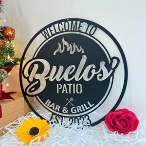 Personalized Metal Patio Sign: Farmhouse Backyard Bar & Grill Decor