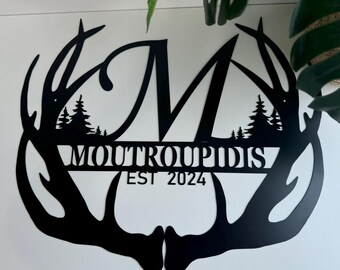 Personalized Metal Name Sign Antler Hunter Gift Custom Cabin Gift Man Cave Wedding Family Last Name Established Camp Lake House Décor Gifts