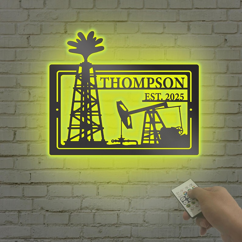 Oil Rig Monogram Custom Oil Rig Metal Wall Art: Personalized LED Light Name Sign - Etsy