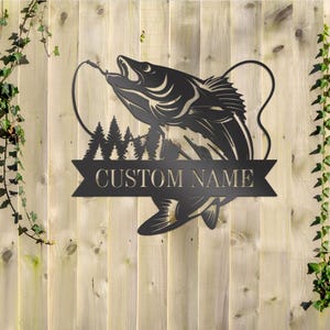 Benutzerdefinierte Fisch Metall Namensschild Outdoor Bass Fischen Zeichen Fischen Geschenk für Männer Benutzerdefinierte Fischen Zeichen Fischer Geschenk Männerhöhle Vatertagsgeschenke