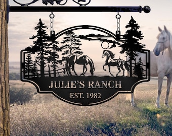 Letrero de rancho de caballos personalizado, letrero de granja de metal, letrero de metal personalizado para exteriores, letrero de granero, decoración de granja de caballos, decoración de casa de campo, regalo del Día del Padre