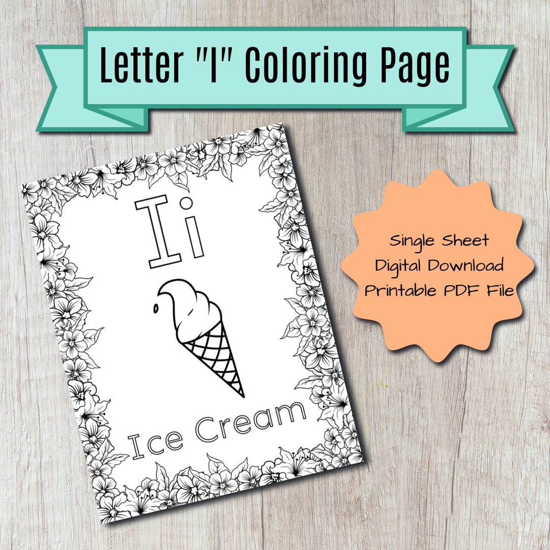 Letter i Floral Coloring Page I Individual Letter Coloring Page I ...