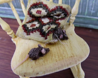 Dollhouse Miniature 1:12 Attic Rocker with Mice, Haunted, Aged, Halloween, Infested, Haunted Housewares OOAK