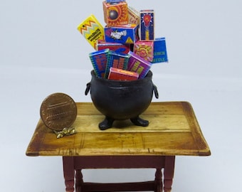 Miniature Cauldron Full of Wizard Joke Shop Products. OOAK