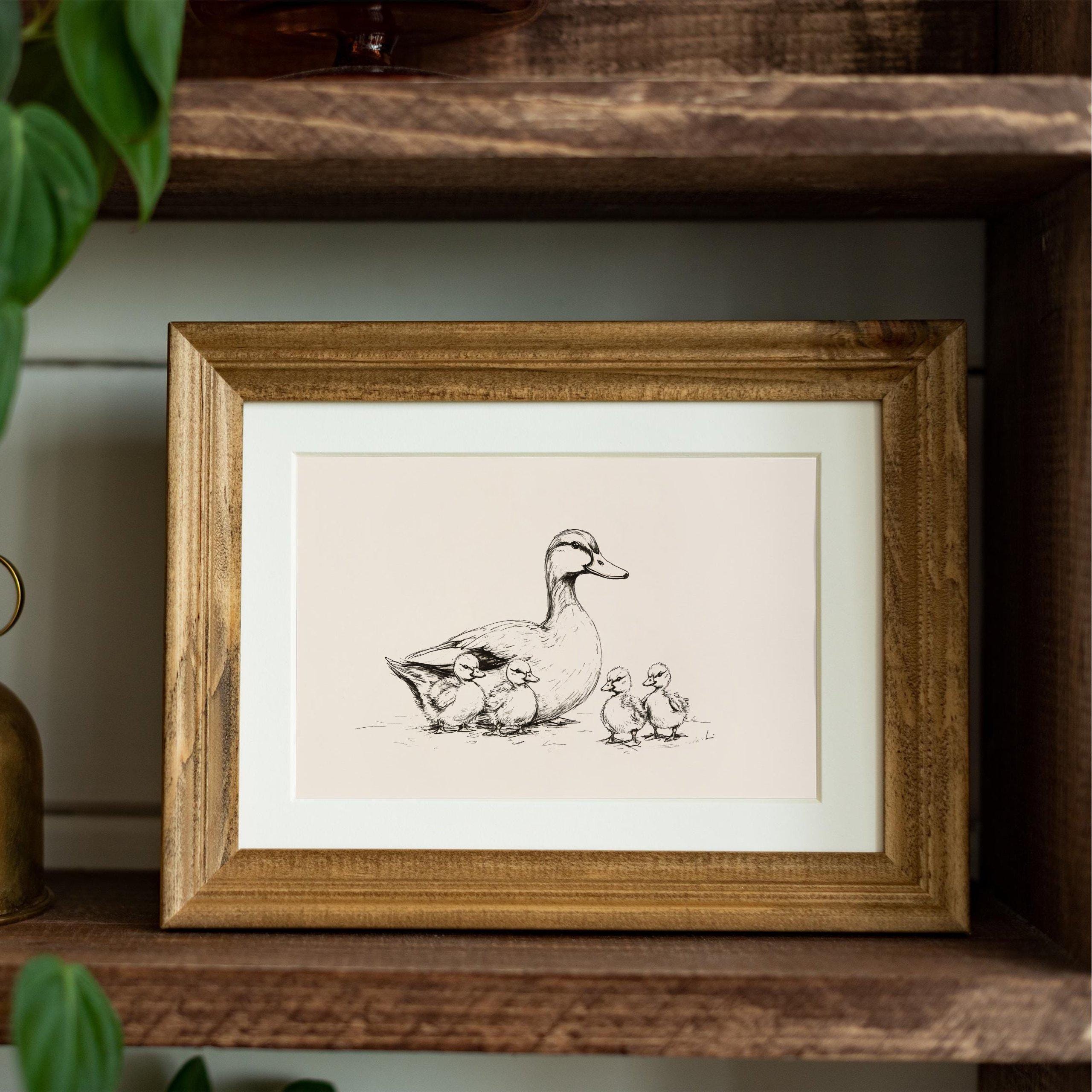 Rustic Duck Family Print | Classic Duck Gosling Artwork | Vintage Duck ...