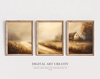 Rustic Country Landscape Wall Art Se | Printable Farmhouse Digital Prints | Rustic Farmhouse Decor | Vintage Country Set 3 Prints wall art