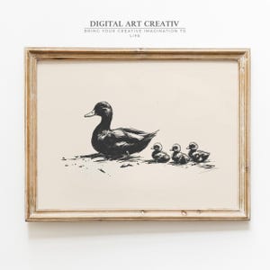 Vintage Duck Sketch | Hand-Drawn Duck & Duckling | Minimalist Duck Sketch Print | Vintage Bird Art | Rustic Farmhouse Baby Nursery Wall Art